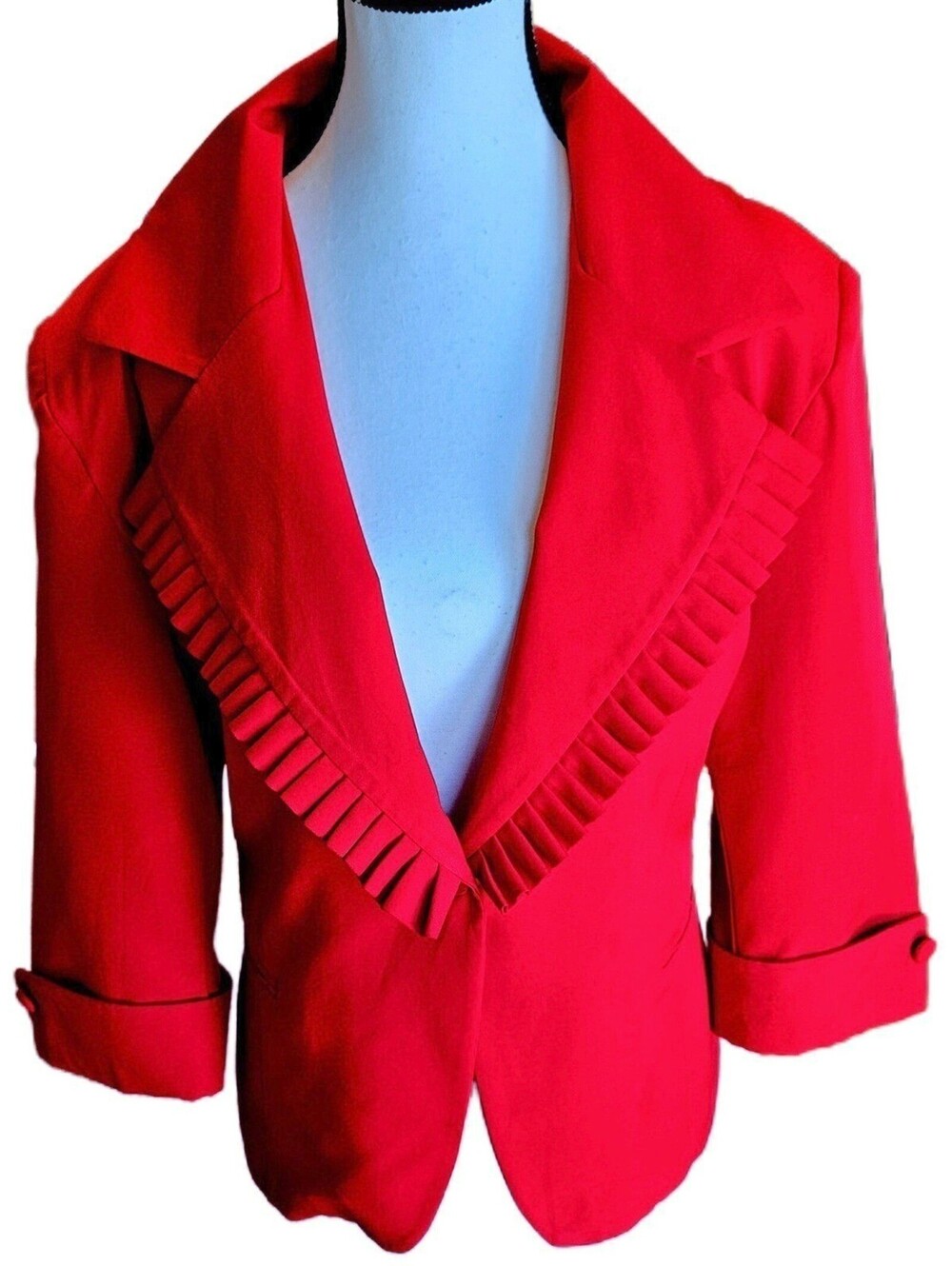JoLipe Womens Red Pleated Ruffle Lapel Blazer Jacket US 16 Size 48 Turkey